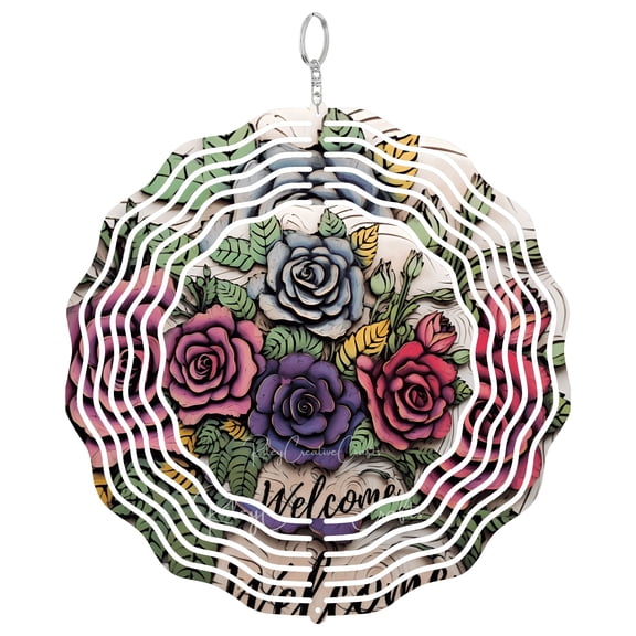 Era Gift Spring Roses Wind Spinner, Floral Welcome 3D Kinetic Art, Nature Garden Decor