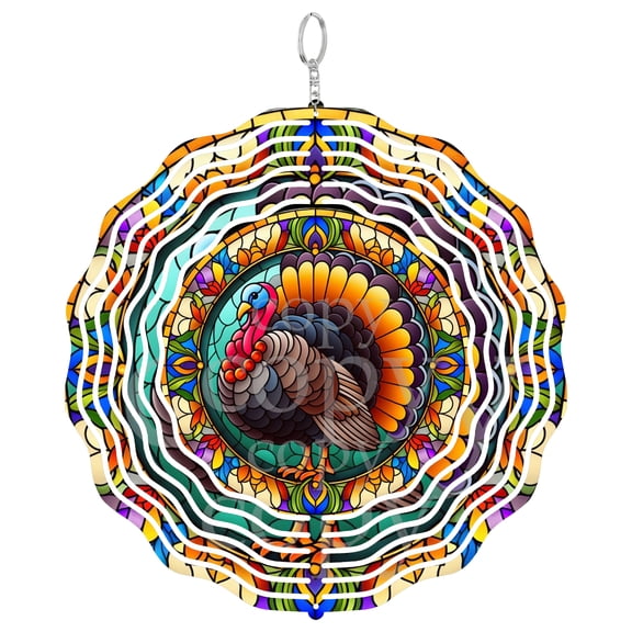Era Gift Stained Glass Style Turkey Wind Spinner, Thanksgiving 3D Kinetic Art, Fall Harvest Decor