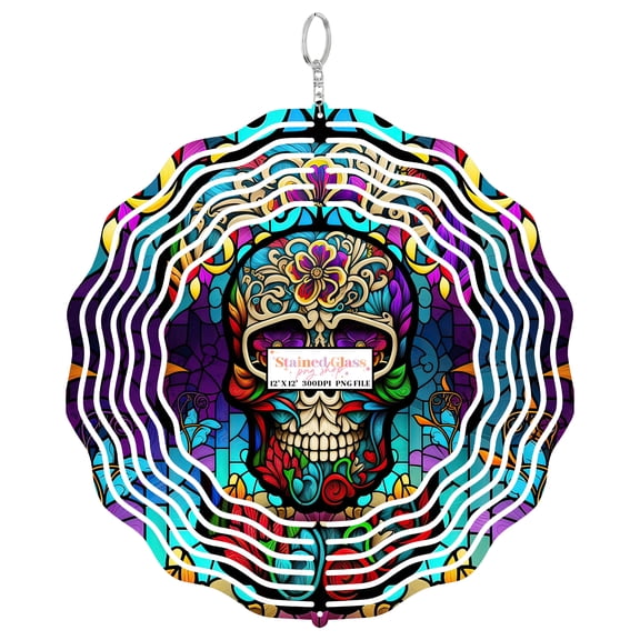 Era Gift Sugar Skull Day of Dead 3D Wind Spinner, Stainless Steel Kinetic Art, Halloween Decor, Mexican Holiday Gift, 10 Inch