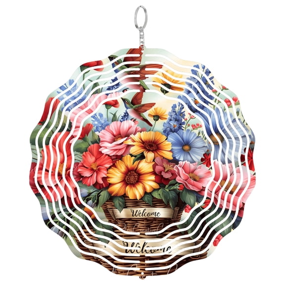 Era Gift Summer Hummingbird Wind Spinner, Floral Bird 3D Kinetic Art, Nature Garden Decor