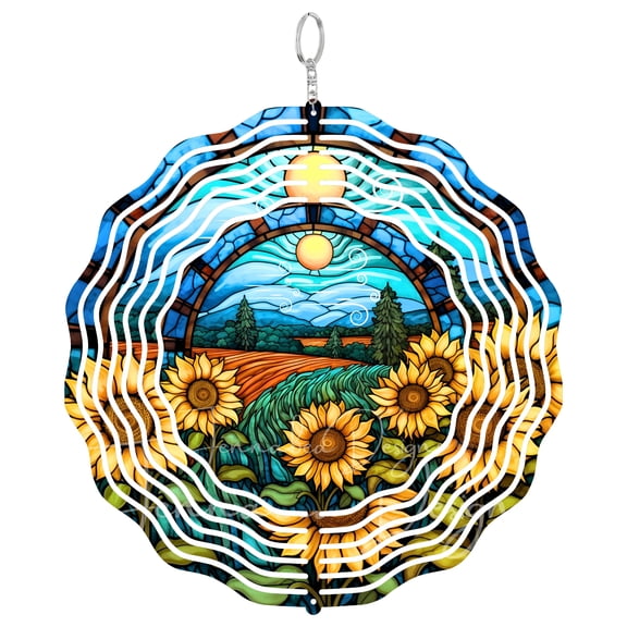 Era Gift Sunflower Fields Sun Catcher 3D Wind Spinner, Stainless Steel Kinetic Art, Summer Farm Decor, Floral Gift, 10 Inch
