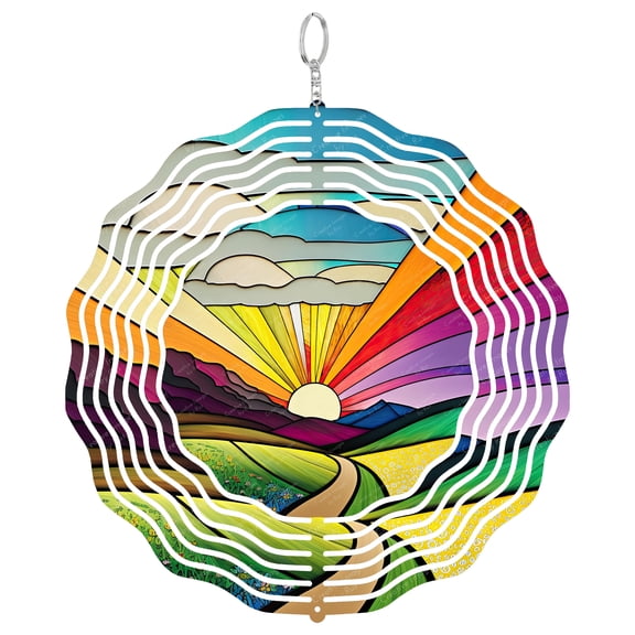 Era Gift Sunset Sunrise Sun Catcher 3D Wind Spinner, Stainless Steel Kinetic Art, Landscape Decor, Morning Gift, 10 Inch