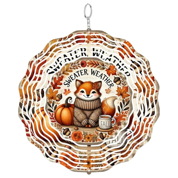 Era Gift Sweater Weather Fox Sun Catcher 3D Wind Spinner, Stainless Steel Kinetic Art, Autumn Garden Decor, Cozy Fall Gift, 10 Inch