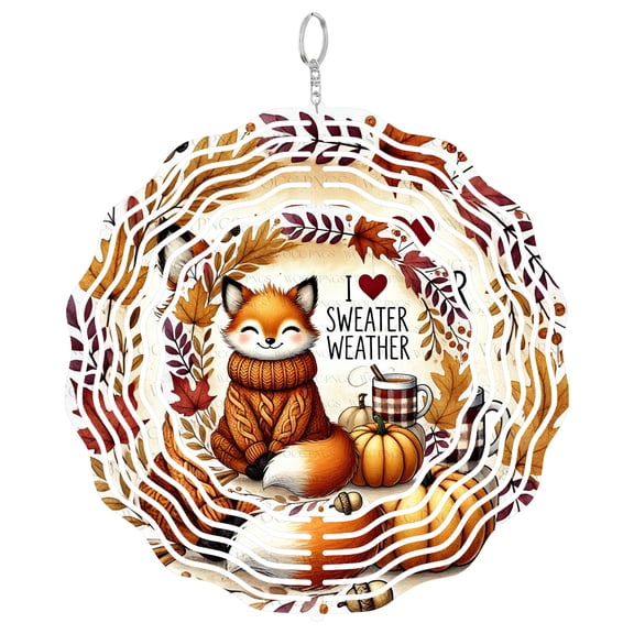 Era Gift Sweater Weather Fox Sun Catcher 3D Wind Spinner, Stainless Steel Kinetic Art, Autumn Garden Decor, Cozy Fall Gift for her, 10 Inch