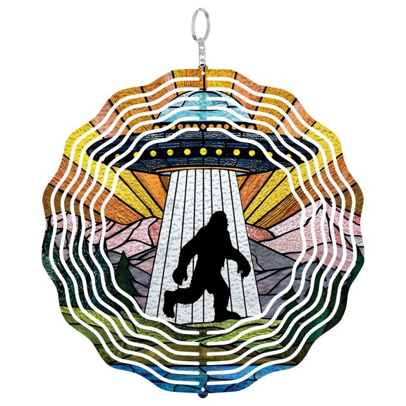 Era Gift UFO Bigfoot Forest Sun Catcher, 3D Wind Spinner Style UV Printed Alien Decor