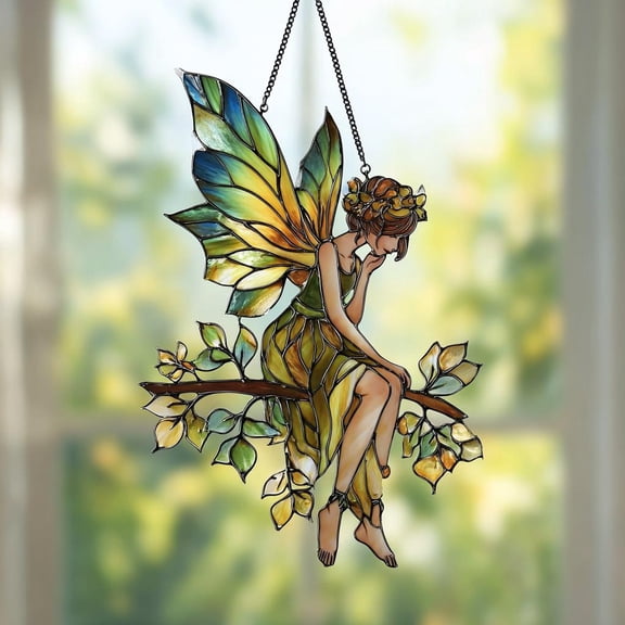 Era Gift Vibrant Forest Fairy Suncatcher Window Hanging, Nature-Inspired Hanging Decor, Wall Art Decoration, Fairy Lover Gifts,Handcrafted Window Art