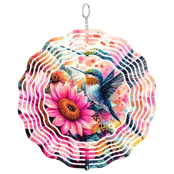 Era Gift Watercolor Hummingbird Sun Catcher 3D Wind Spinner, Stainless Steel Kinetic Art, Artistic Nature Decor, Bird Gift, 10 Inch