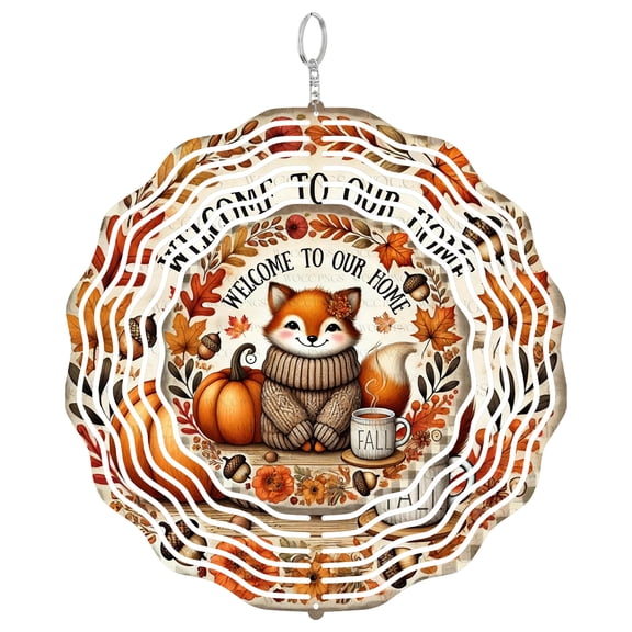 Era Gift Welcome Fall Fox Sun Catcher 3D Wind Spinner, Stainless Steel Kinetic Art, Autumn Forest Decor, Nature Gift, 10 Inch