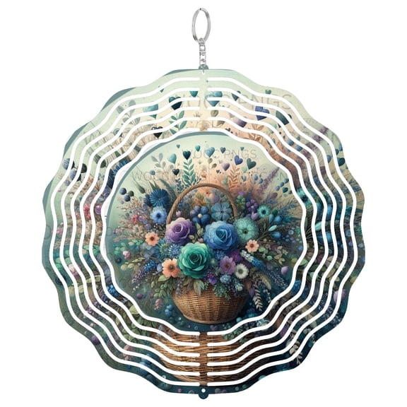Era Gift Whimsical Floral Basket Sun Catcher 3D Wind Spinner, Stainless Steel Kinetic Art, Garden Flower Decor, Spring Gift, 10 Inch