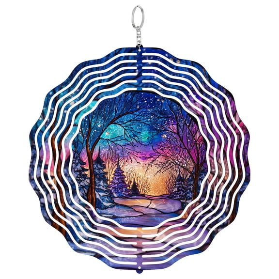 Era Gift Winter Land Christmas Sun Catcher 3D Wind Spinner, Stainless Steel Kinetic Art, Snowy Landscape Decor, Holiday Gift, 10 Inch