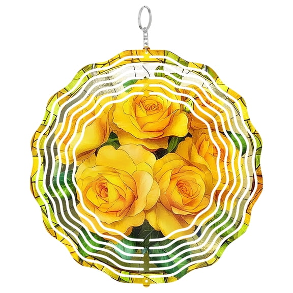 Era Gift Yellow Rose Floral Sun Catcher, 3D Wind Spinner Style UV Printed Garden Decor