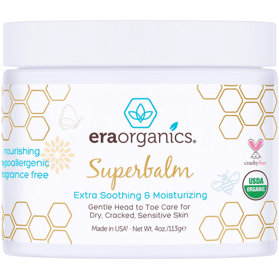 Era Organics Healing Ointment for Babies - USDA Certified Organic Natural Gentle Moisturizer for Sensitive Skin Prone To Baby Eczema, Cradle Cap, Rashes, Hives & More Super Balm 4 Ounce
