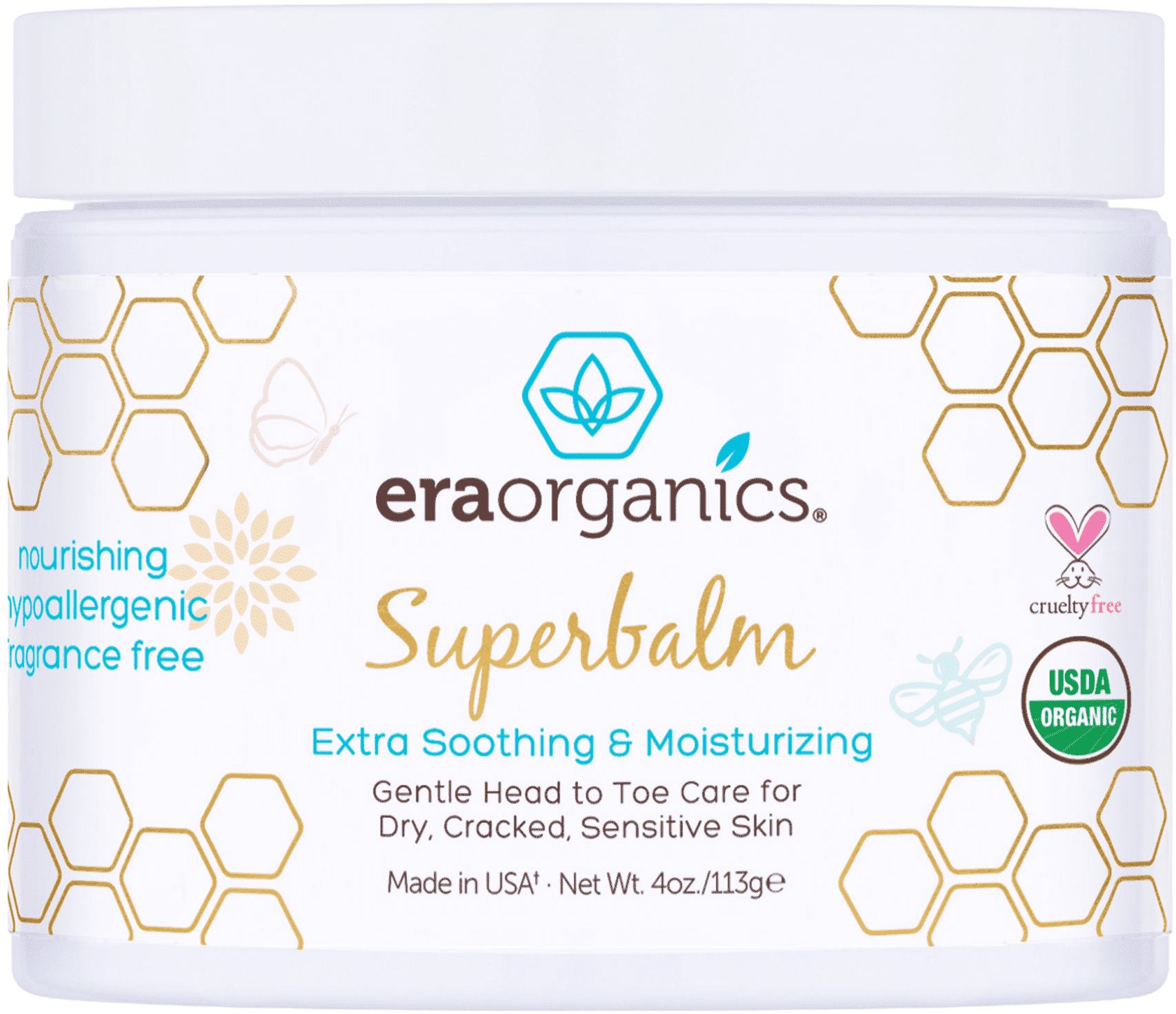 Era Organics Healing Ointment for Babies - USDA Certified Organic Natural Gentle Moisturizer for Sensitive Skin Prone To Baby Eczema, Cradle Cap, Rashes, Hives & More Super Balm 4 Ounce