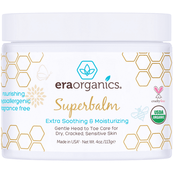 Era Organics Healing Ointment for Babies - USDA Certified Organic Natural Gentle Moisturizer for Sensitive Skin Prone To Baby Eczema, Cradle Cap, Rashes, Hives & More Super Balm 4 Ounce