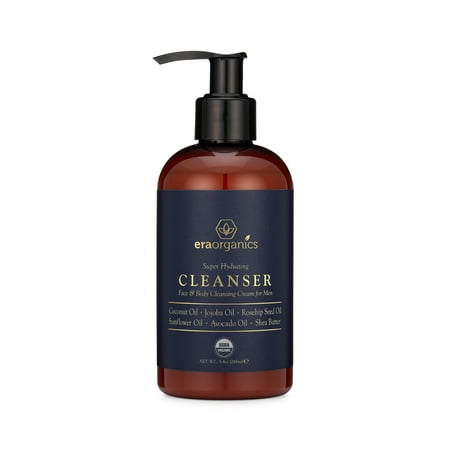Era Organics Men’s Face & Body Wash – USDA Organic Moisturizing Cleanser For Dry Sensitive Skin, Cleansing Cream With Jojoba, Avocado, Rosehip & More For Blemishes, Wrinkles & Premature Aging 8oz