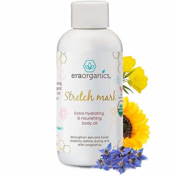 Era Organics Organic Stretch Mark Oil for Pregnancy - Extra Moisturizing Belly Oil for Pregnancy - Pregnancy Oil to Prevent Stretch Marks - Pregnancy Must Haves