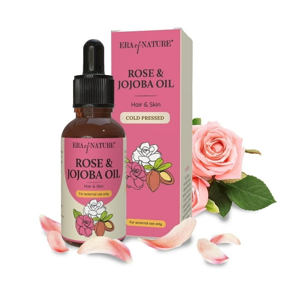 Era of Nature 100% Cold-Pressed Pure Rose and Jojoba Oil for Hair, Skin, Lips, Acne and More - 1oz
