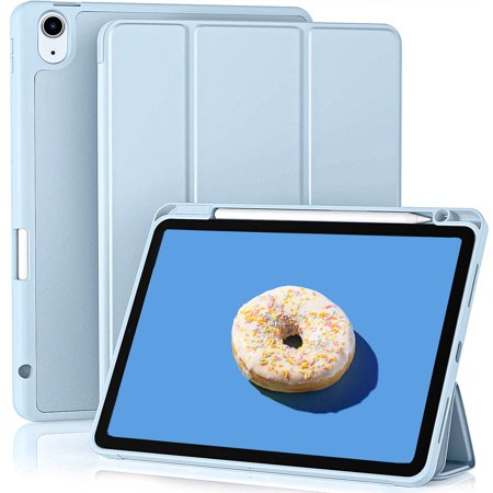 Erago New iPad Air 5th Generation Case 2022/iPad Air 4th Generation Case 2020 10.9 Inch with Pencil Holder [Support Touch ID and iPad 2nd Pencil Charging], Trifold Stand Smart Case (SkyBlue)