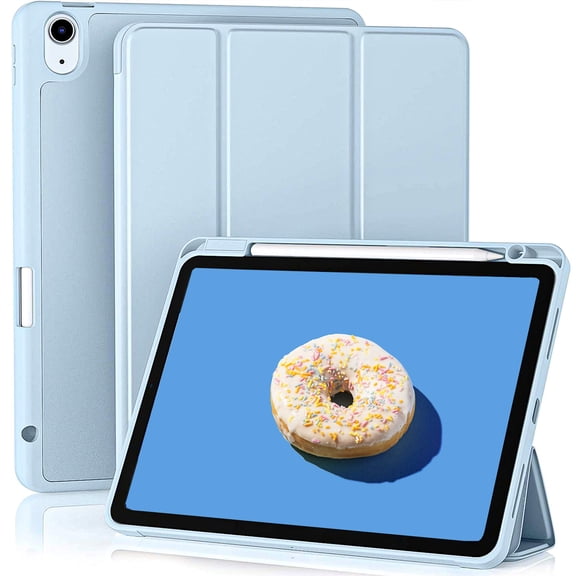 Erago New iPad Air 5th Generation Case 2022/iPad Air 4th Generation Case 2020 10.9 Inch with Pencil Holder [Support Touch ID and iPad 2nd Pencil Charging], Trifold Stand Smart Case (SkyBlue)