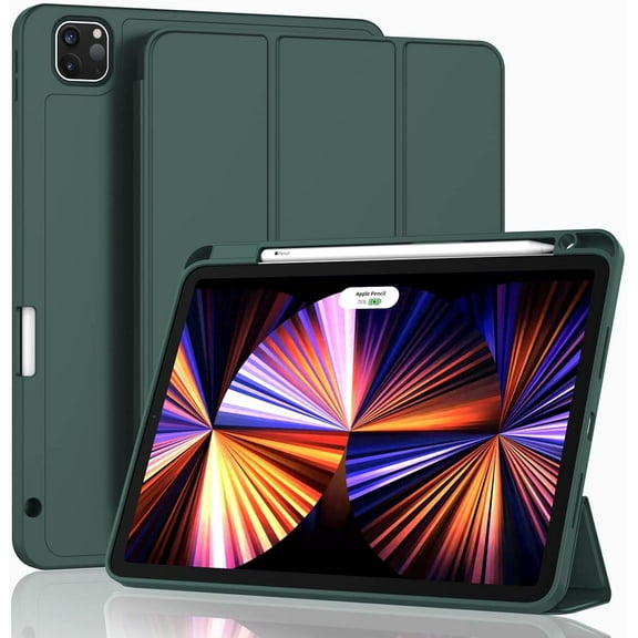 Erago New iPad Pro 11 Inch Case 2021(3rd Gen)/2020(2nd Gen) with Pencil Holder,Smart iPad Case [Support Touch ID and Auto Wake/Sleep] with Auto 2nd Gen Pencil Charging (Midnight Green)