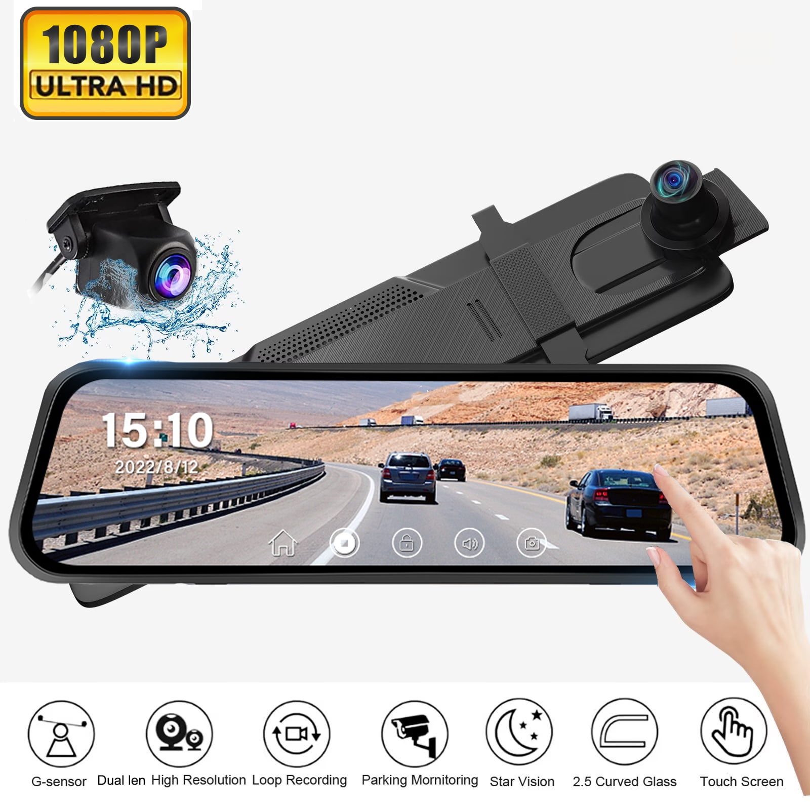 Dash Cam Front and Rear, 1080P Full HD Dash Camera for Cars, 64G SD Card,  2.45 inch IPS Screen, Night Vision, WDR, 2 Mounting Ways, Parking Monitor,  G-Sensor,Loop Recording, Motion Detection 