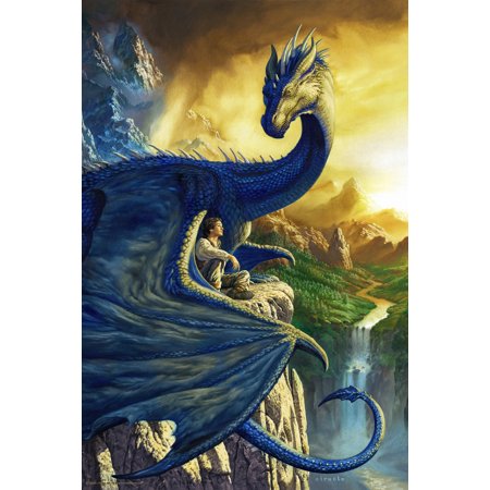 Eragon Dragon With Boy by Ciruelo Artist Animal Painting Fantasy Creative Beautiful Photograph Picture Bedroom Home Living Room Office Gif Artistic Aesthetic Cool Wall Art Print Poster 12x18