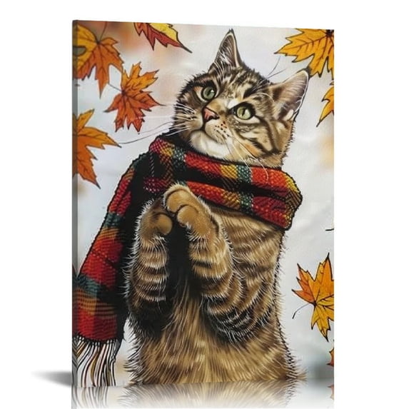 Erapdaur Cute Cat Wall Art Canvas Print Modern Painting for Home Bedroom Bathroom Decor, Fashion Kitchen Wall Pictures, Mother's Day Living Room Office Wall Decor 12x16 in