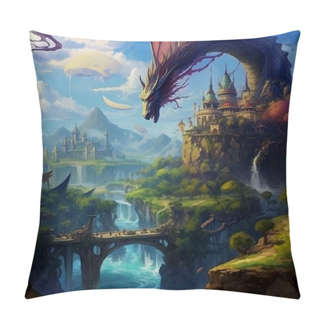 Erapdaur Dragon Castle River Pillow Cushion Covers Short Plush Velvet