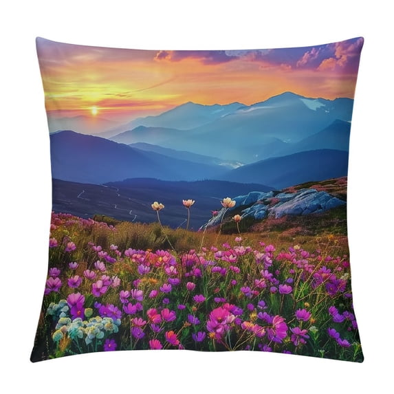 Erapdaur Flowers Mountains Sunset Pillow Covers for Couch Sofa Indoor Outdoor Home Decor Pillowcase 1PC 22x22in