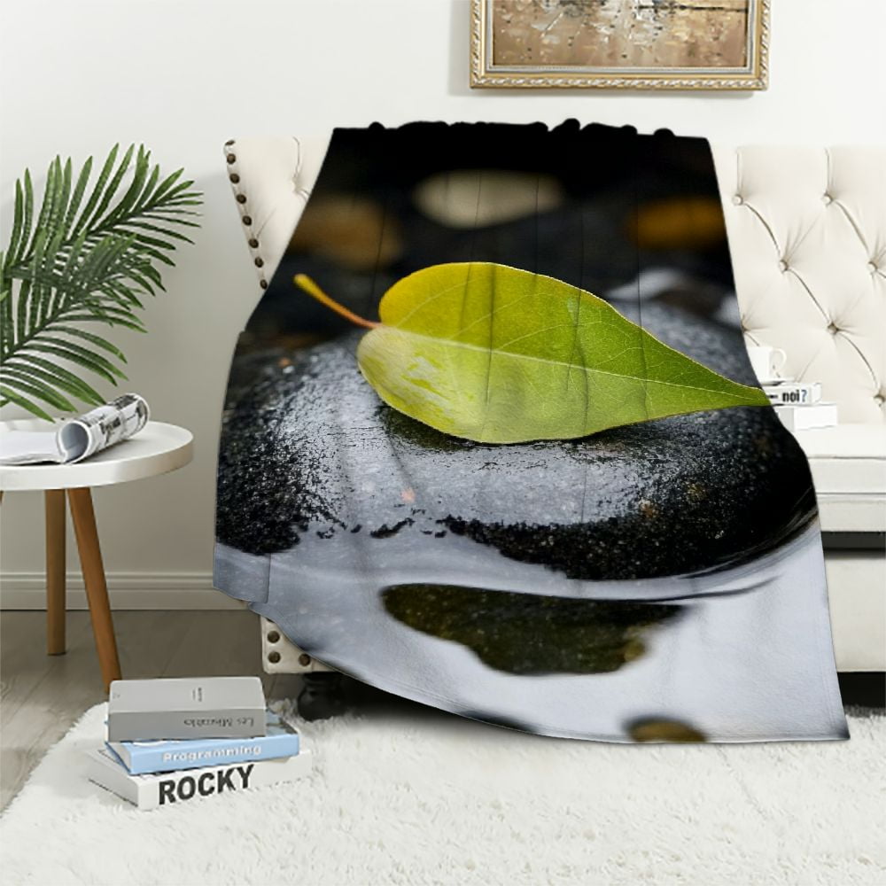 Erapdaur Leaf Rock Water Flannel Throw Blanket for Couch Sofa Bed Home