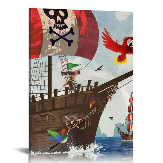 Erapdaur Pirate Ship Parrot Pirate Canvas Wall Art Print Home Decor for Living Room Bedroom Office Wall Decor