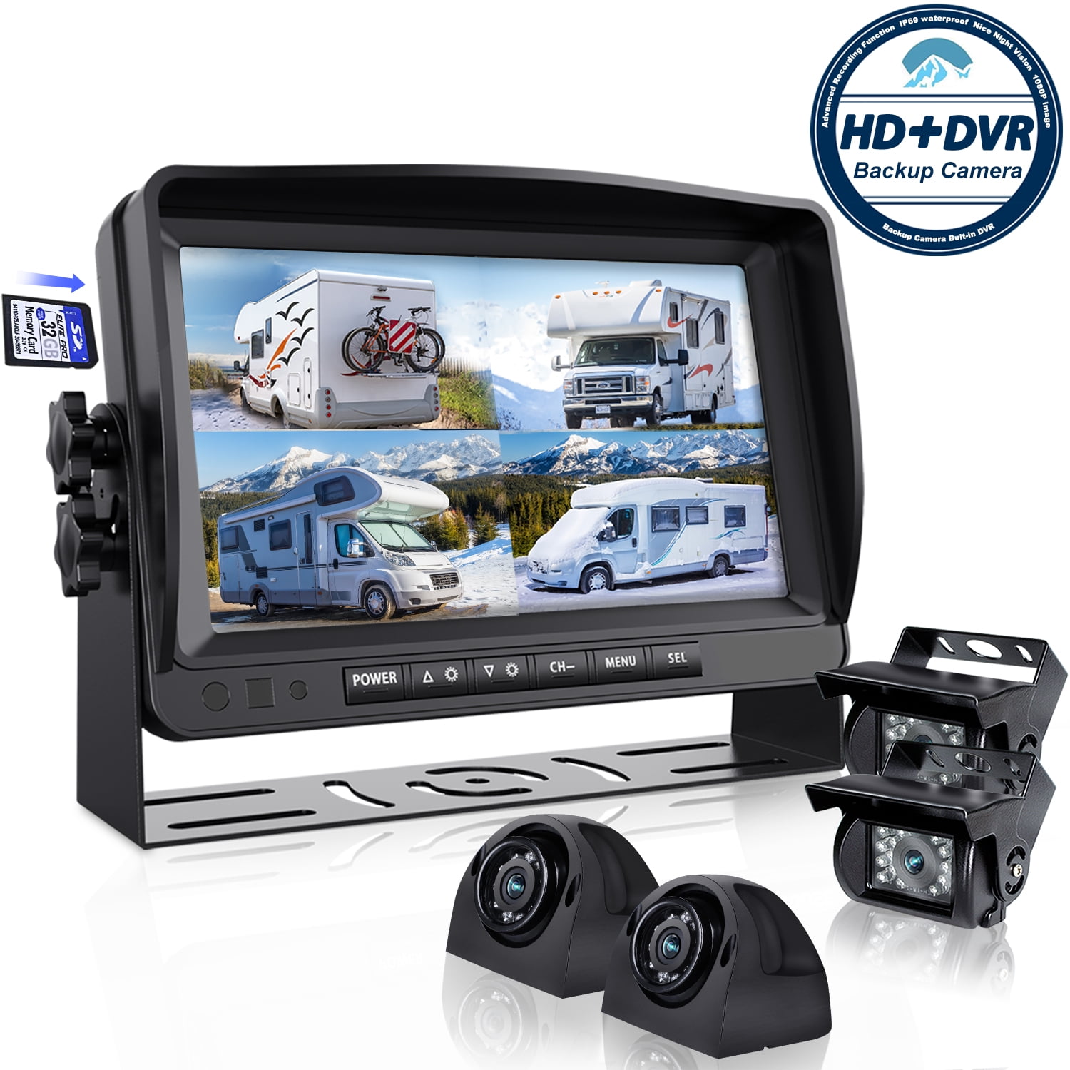 eRapta A9 RV Backup Camera System with 9’’ Large Monitor, Backup camera for RV Car Box Truck