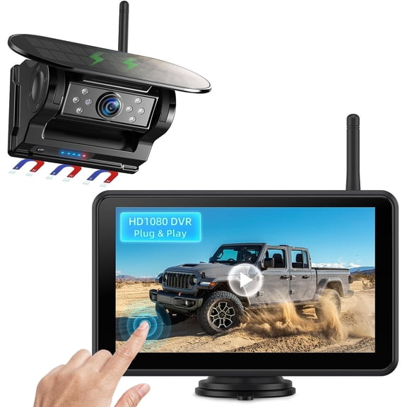 Erapta Magnetic Solar Wireless Backup Camera 7 Inch 1080P HD Touchscreen wIth DVR, IR Night Vison for Trailer/Truck/Small RV/Camper/Tractor