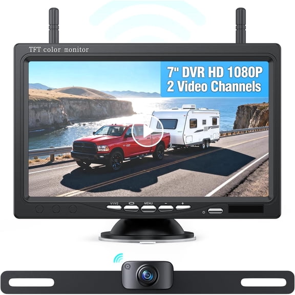 Erapta Wireless Backup Camera Monitor 1080P HD 7'' Monitor Reverse Camera Night Vision IP69K Waterproof for Car Truck RV