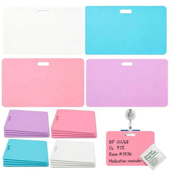 Erasable Badge Note, Erasable Silicone Badge Note, Ballpoint Pen Write & Alcohol Erasure, Reusable ID Card Badges Reel Notepad, Portable Quick Note Taking Pad for Nurses, Doctors (4pcs, Vertical)