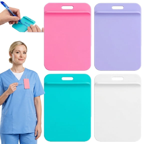 Erasable Badge Note Included Mini Erasable Whiteboard Reusable Silicone Notepad for Alcohol Cleanable Portable Dry Erase Board Pocket Notebook for Doctors,White-Vertical
