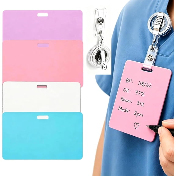 Erasable Badge Note, Reusable Silicone Badge Notepad, Erasable Badges with Clip, Lightweight ID Reel Notepad for Nurses and Doctors (4 PCS)