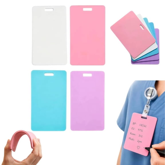 Erasable Badge Note Reusable Silicone ID Badge Notepad Portable Quick Note Taking Pad for Nurse Doctor Ballpoint Pen Write Alcohol Erasure