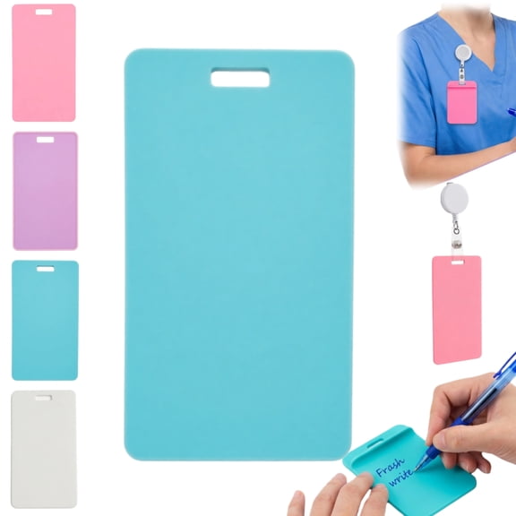 Erasable Badge Sticky Notes for Nurses Doctors, Reusable Silicone Vertical Badge Buddy,Reusable Silicone Notepad Write with Ballpoint Pen, Wipe with Alcohol(Blue)