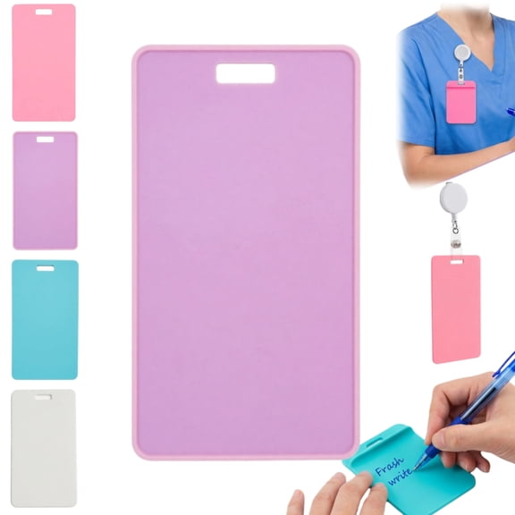 Erasable Badge Sticky Notes for Nurses Doctors, Reusable Silicone Vertical Badge Buddy,Reusable Silicone Notepad Write with Ballpoint Pen, Wipe with Alcohol(Purple)