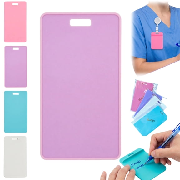 Erasable Badge Sticky Notes, Reusable Silicone Vertical Badge Buddy, Ballpoint Pen Write&Alcohol Wipeable Notepad, Lightweight Badge Notepad for Nurses Doctor(Purple)