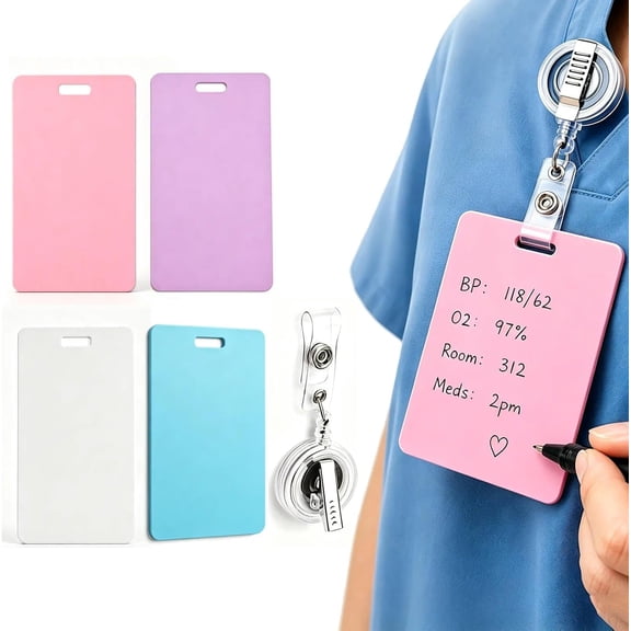 Erasable Badges Note with Badges Clip Included, Erasable Badge Note, Reusable Silicone Badge Notepad, Lightweight ID Card Reel Notepad for Nurses Doctor(4pc,Vertical)Q