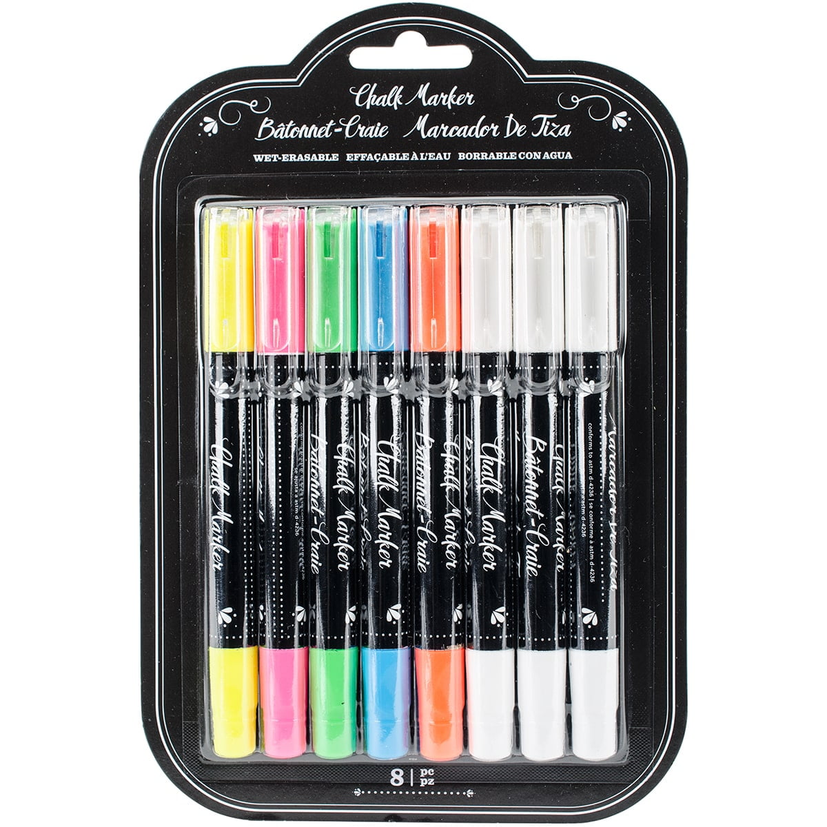 American Crafts Erasable Chalk Markers 8/Pkg-Yellow, Pink, Green, Blue  Orange & White 