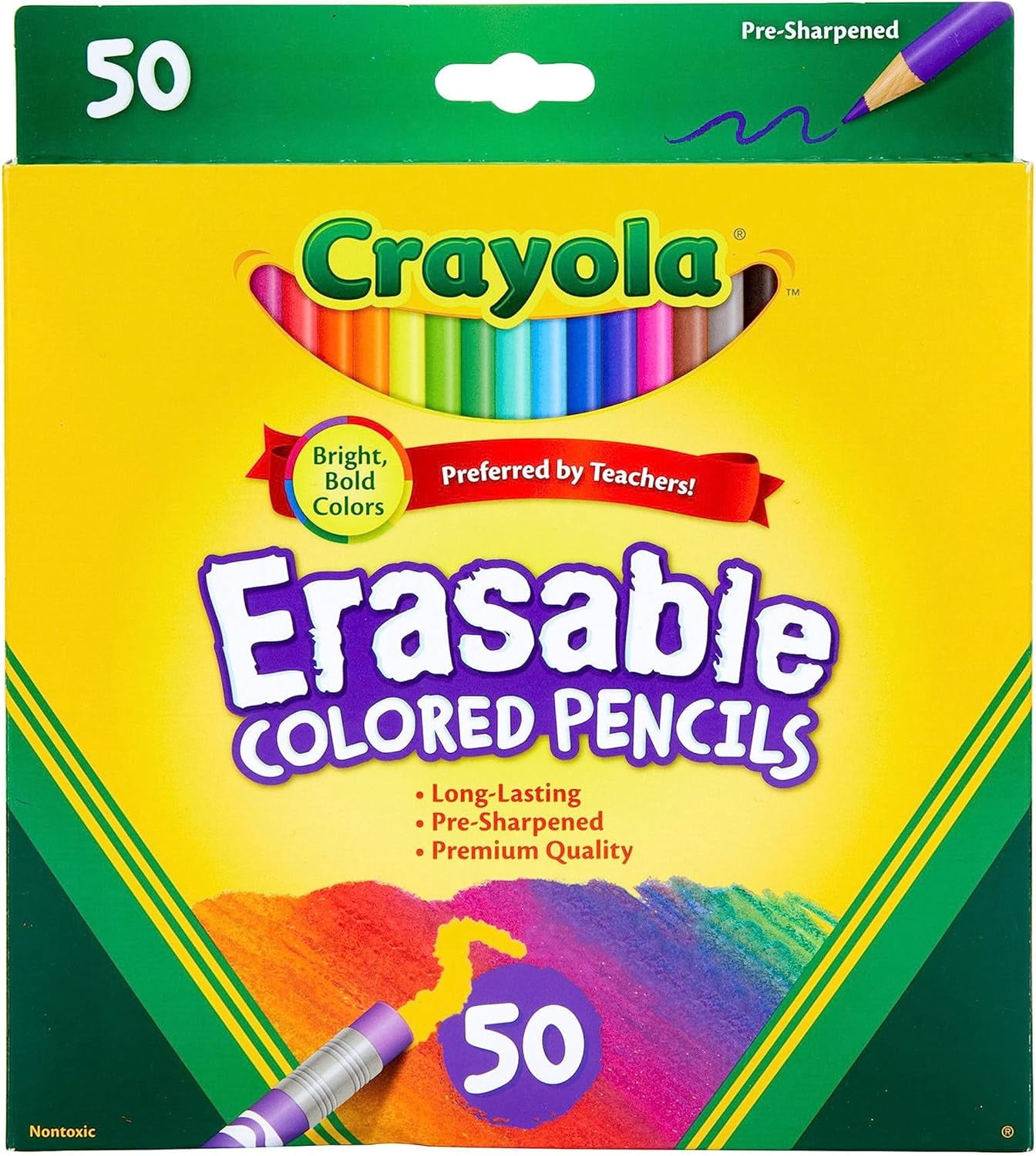 Erasable Colored Pencils, 50 Count Set For Adult Coloring Books And Art Supplies, Artist Grade, Assorted Colors