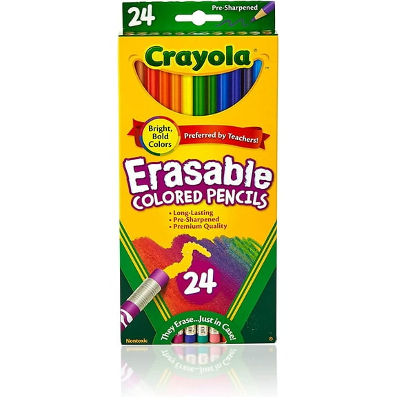 Erasable Colored Woodcase Pencils, 33 Mm, 24 Assorted Colors