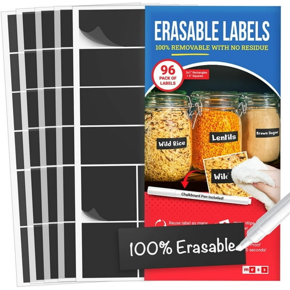 MESS Erasable Food Labels, 96 pack – Removable White Vinyl Labels for Freezer, Fridge, and Containers