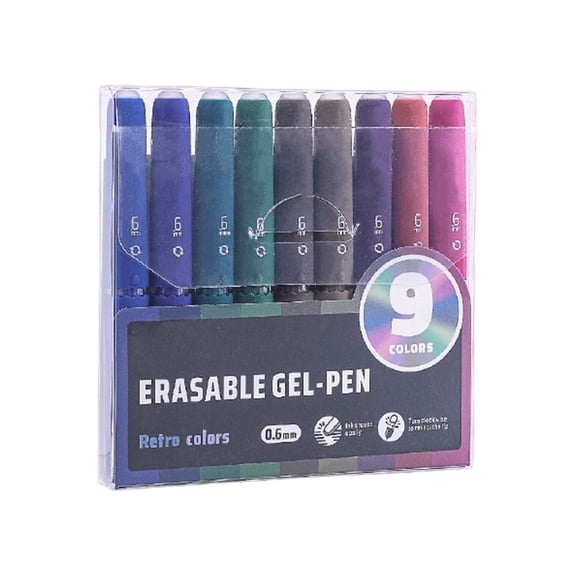 Erasable Gel Pen Set 0.6MM 9 Color Capped Revision Pens for Planner Writing Class Notes Desk Annotation Study Review