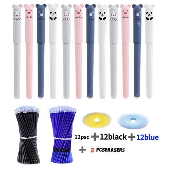 Erasable Gel Pen Thermal Easy-Rub Gel Pen With Cute Cartoon Eraser Set, 0.5Mm Precision Tip Smooth Writing Even Ink Discharge Clear Beautiful Handwriting, Thermal Erasable Design