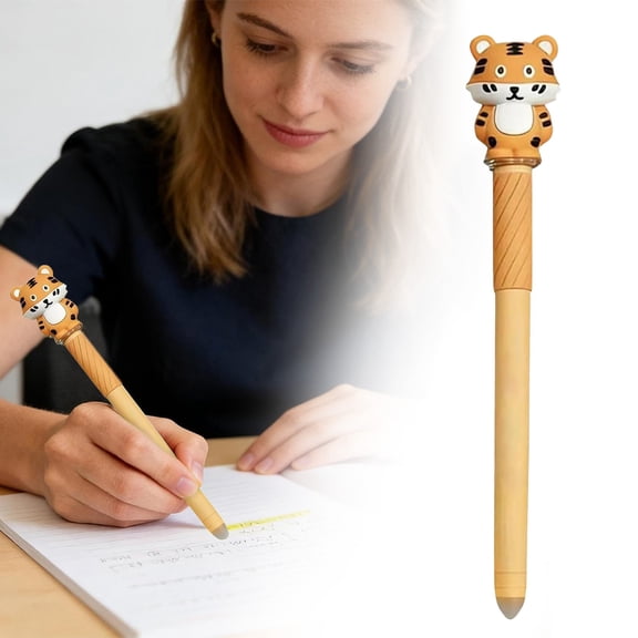 Erasable Gel Pens - 0.5mm Cute Animal Motif Pens with Blue Ink - Cap Style Erasable Pen for Journaling Note Taking - 1 Pack Tiger