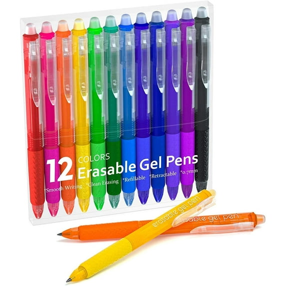 Erasable Gel Pens, 12 Colors Lineon Retractable Erasable Pens Clicker, Fine Point, Make Mistakes Disappear, Assorted Color Inks for Drawing Writing Planner and Crossword Puzzles